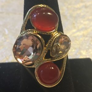 Bronze Multi-stone Rhodonite & Crystal Ring, Sz 8